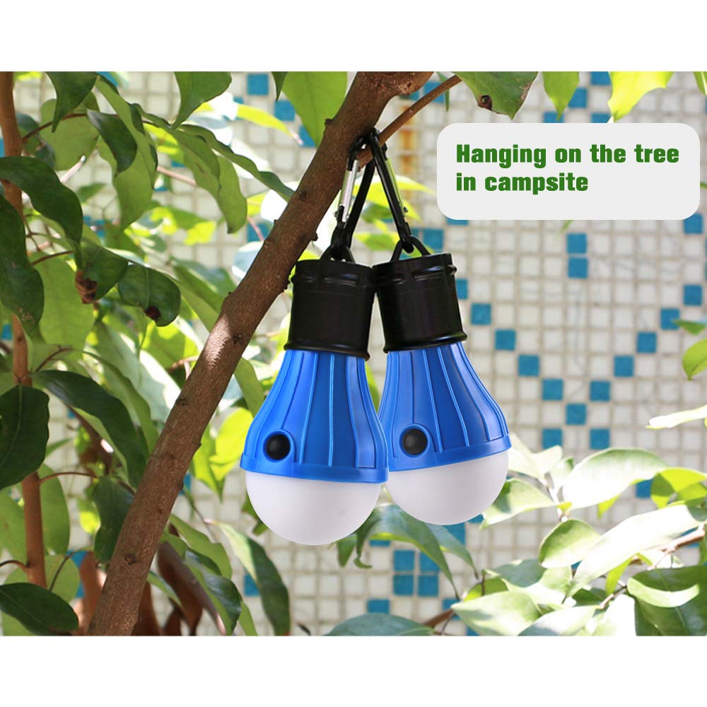 HAITRAL 2- Pack Portable LED Camping Light Bulbs with Snap Hooks and 3 Mode Lighting for Backpacking, Camping, Hiking, Emergency (HT-A012)