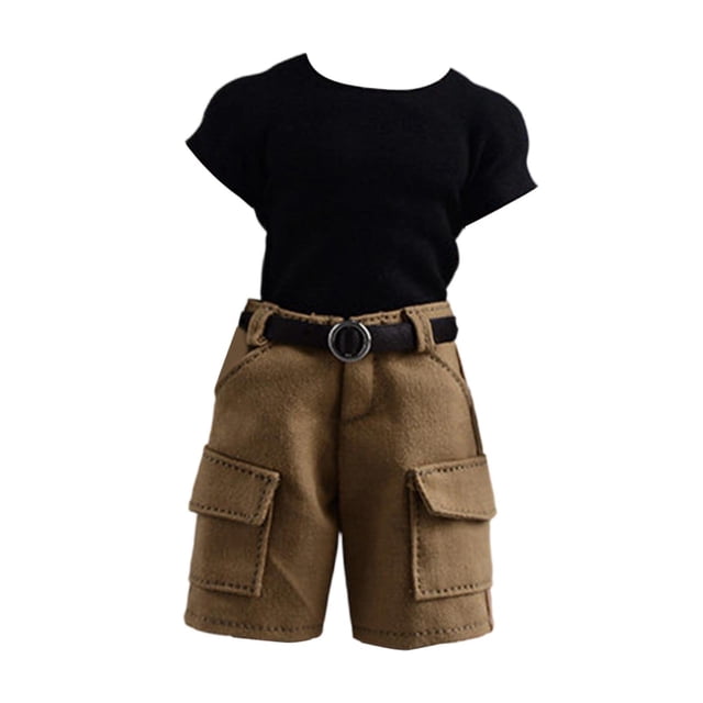 Figuras de acción masculinas, conjunto de pantalones cortos, accesorios de cosplay, camiseta, cinturón de cuero para Hebilla redonda