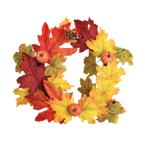 Aximioll Fall Yellow Maple Leaf Pumpkin Berry Wreath 13.78In, Layered Greenery, Fall Wreath Decor for Front Door Wall Entryway Mantel