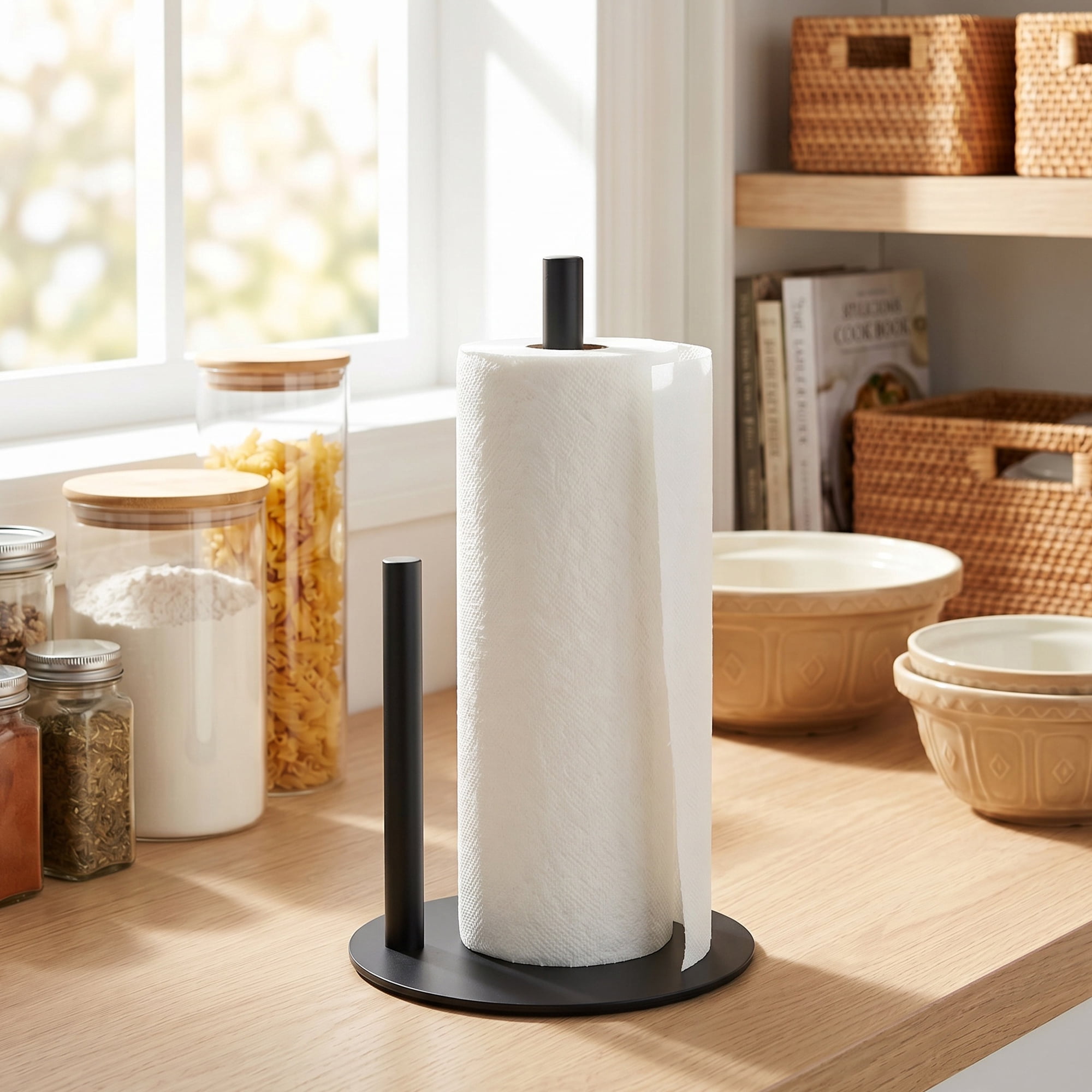 Unique Bargains Countertop Non Slip Base Dispenser Paper Towel Holder Black 11.8x6.7inch
