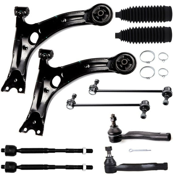 SCITOO 10pcs Front Suspension Kit Lower Control Arm Sway Bar Links Inner Outer Tie Rod Ends w/Steering Boots Fit For 2003-2008 For Toyota Corolla
