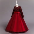 thumbnail image 6 of Esaierr Toddler Kids Flower Girl Dress 4-12Y Kids Long Sleeves Christmas Birthday Party Dresses Sequined Pageant Ball Gown Bow Princess Dress Wedding Dress Mother of the Bride Big Girl Dresses, 6 of 7