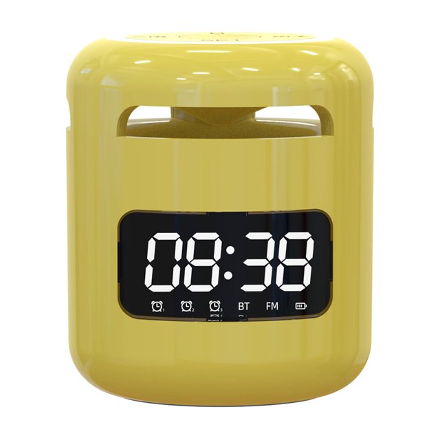 Altavoz Bluetooth JM01 Portátil con Reloj Despertador, Luz Nocturna y Sonido 360° – Incluye Modos TF Card, FM y AUX IN – Color Amarillo