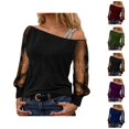 thumbnail image 1 of Womens Sparkle Top 2026 Spring Trendy Y2K Long Sleeve Off Shoulder Mesh T Shirts Going out Top Rave Outfits, 1 of 4