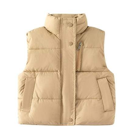 

Baby Boys Girls Stand Collar Down Vests - Warm Zipper Up Lightweight Sleeveless Puffer Jacket - Sleeveless Winter Warm Lightweight Coat Khaki 5 Years