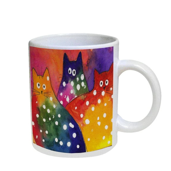 KuzmarK Coffee Cup Mug Pearl Iridescent White - Two-Toned Polka-Dot Chunky Kitties Abstract Cat Art by Denise Every