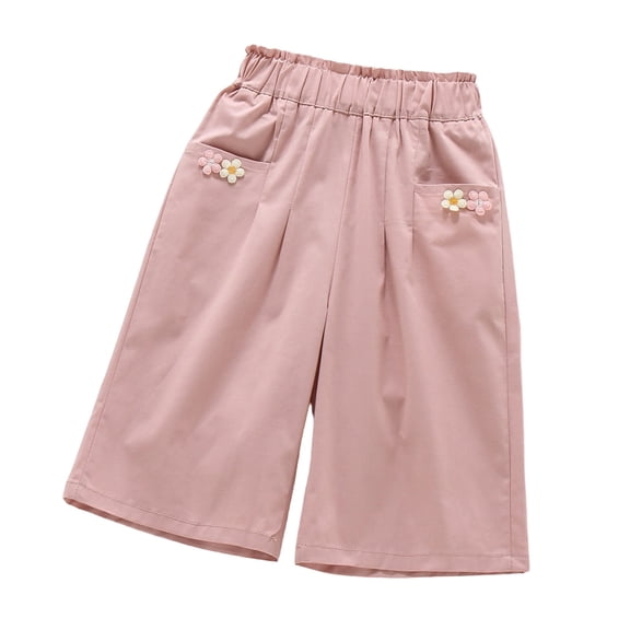 FINALGANG Girls Kids Elastic Waist Bermuda Shorts With Floral Embroidery Pockets Relaxed Fit Soft Breathable Shorts For Daily Wear Playtime Casual Summer Outings Stylish Bottoms