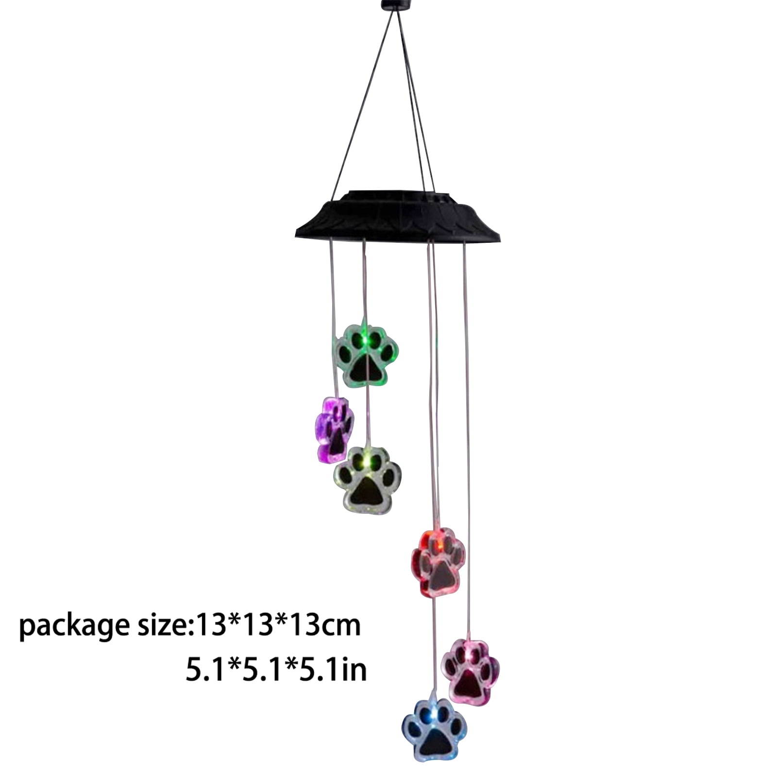 Outdoor Solar Led Wind Chime Lights Pet Pawprint Pets Keepsake Waterproof Color Changing Wind Chime