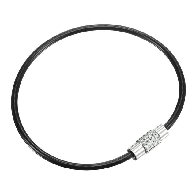Unique Bargains 150mm Length PVC Coated Stainless Steel Keyring Loop Cable Black 6 Count