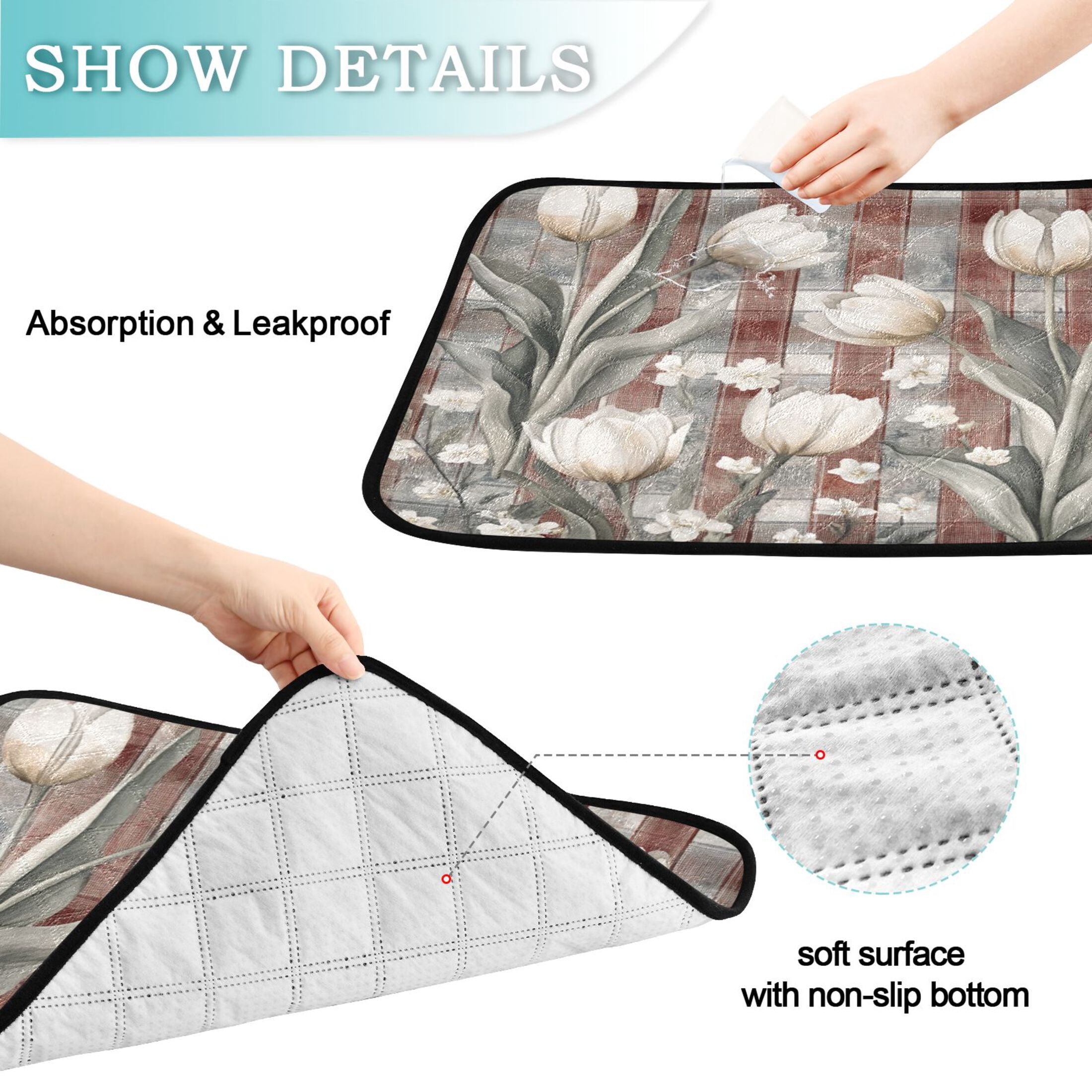 Qxltty White Tulip Flowers Cat litter Pads Pet Set of 3 Diaper Mats Center Anti-leakage Layer Absorbent Soft and Comfortable