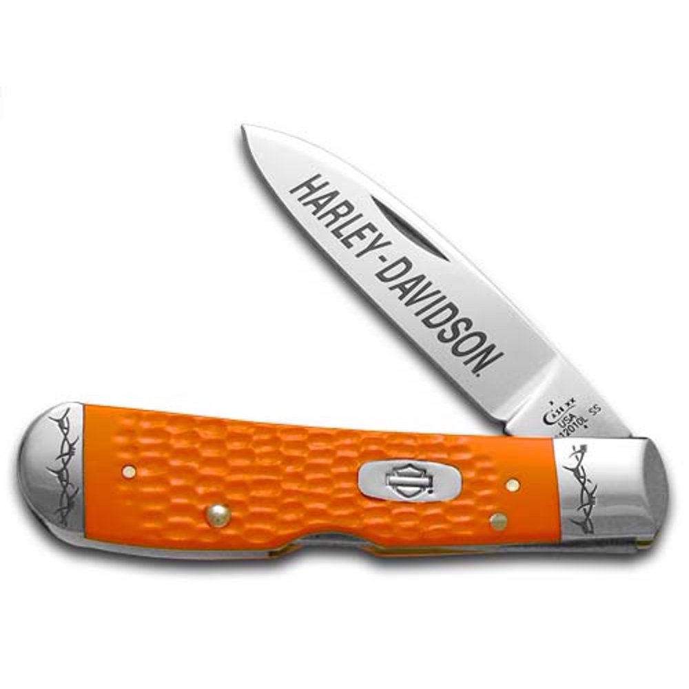 Case xx HarleyDavidson Jigged Orange Delrin Synthetic Tribal Lock Stainless Pocket Knife