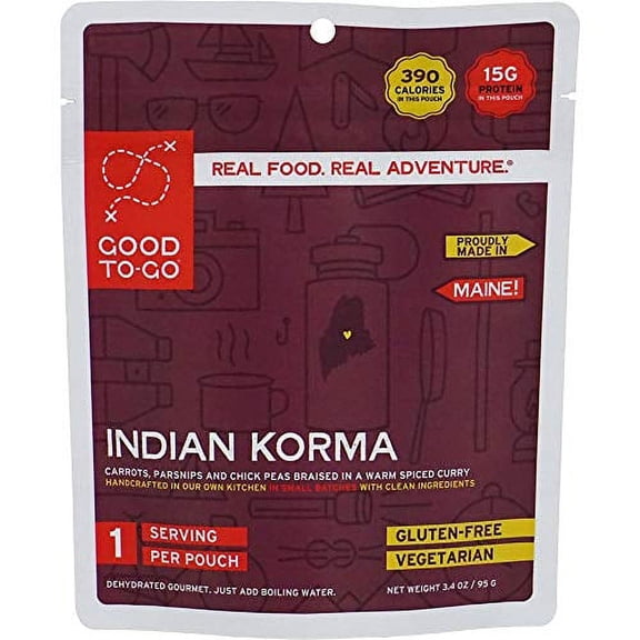 GOOD TO-GO Indian Korma - Single Serving | Dehydrated Backpacking and Camping Food | Lightweight | Easy to Prepare