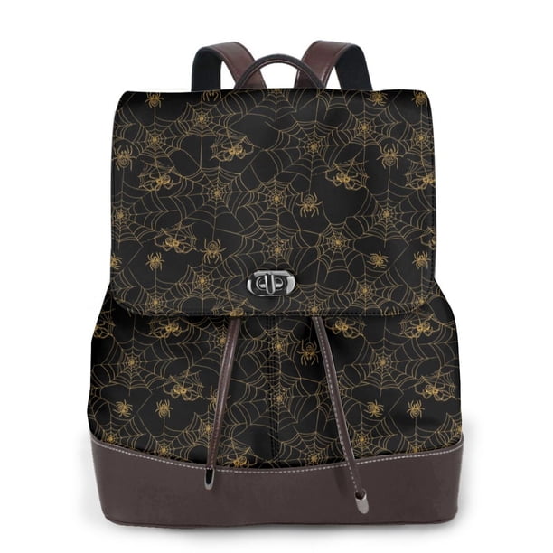 Balery Gold Spiders And Cobwebs Mochila de Cuero para Mujeres, Gran Capacidad, Bolsa de Viaje Multifuncional, Mochila de Cuero y Bolsa de Hombro para Mujeres