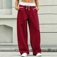 thumbnail image 2 of Dagugfen Sweatpants for Women Drawstring Straight Leg Elastic Waist Loose Fitted Breathable Casual Pants with Pockets(XL,Wine), 2 of 7
