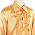 thumbnail image 6 of Men's Vintage Dress Shirt Solid Long Sleeve Satin Silk Ruffle Chest Stand Collar Button Down Retro 90S Party Blouse Top Orange M, 6 of 6