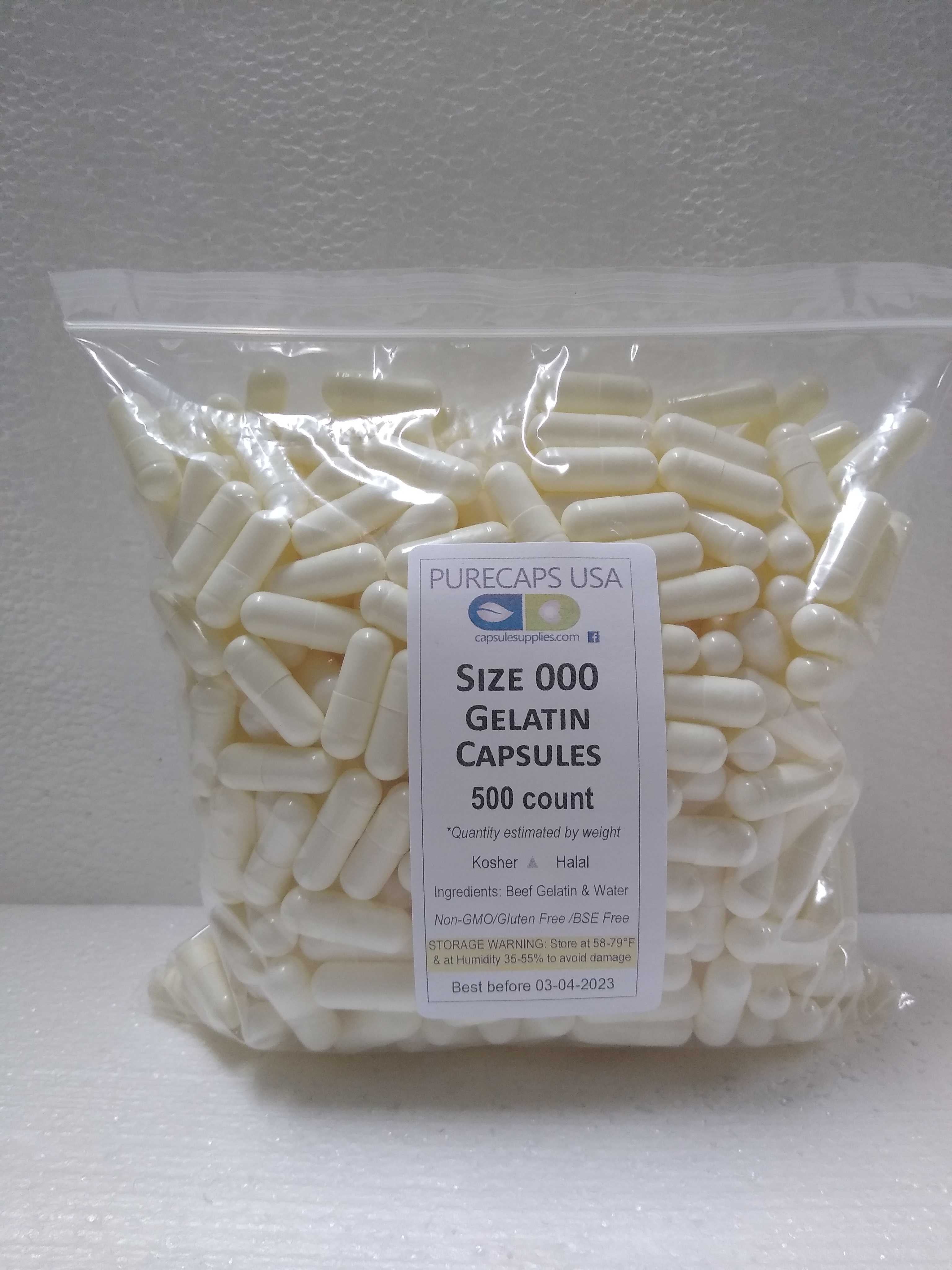 PurecapsUSA Empty White Gelatin Capsules Size 000 (500 Joined
