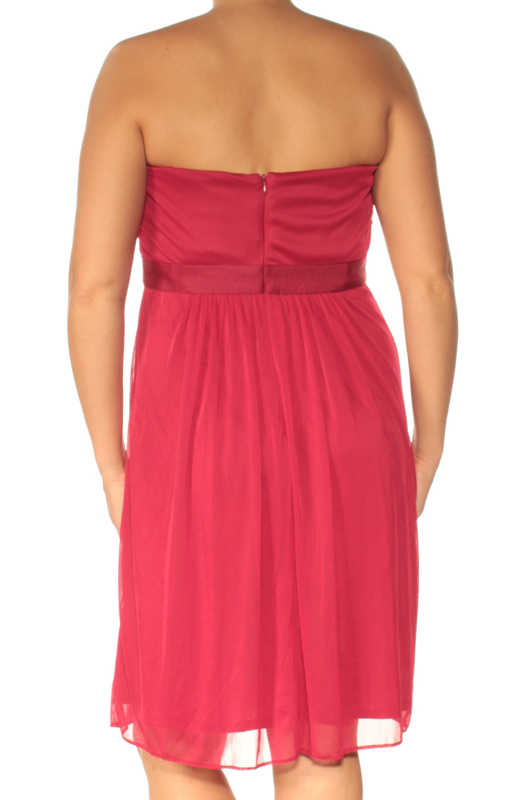 ADRIANNA PAPELL Womens Red Embellished Ruched Sleeveless Strapless