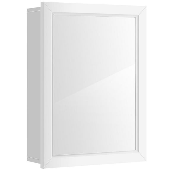 Giantex Bathroom Medicine Cabinet, Wall Mount Mirrored Storage Organizer w/Adjustable Shelf, White