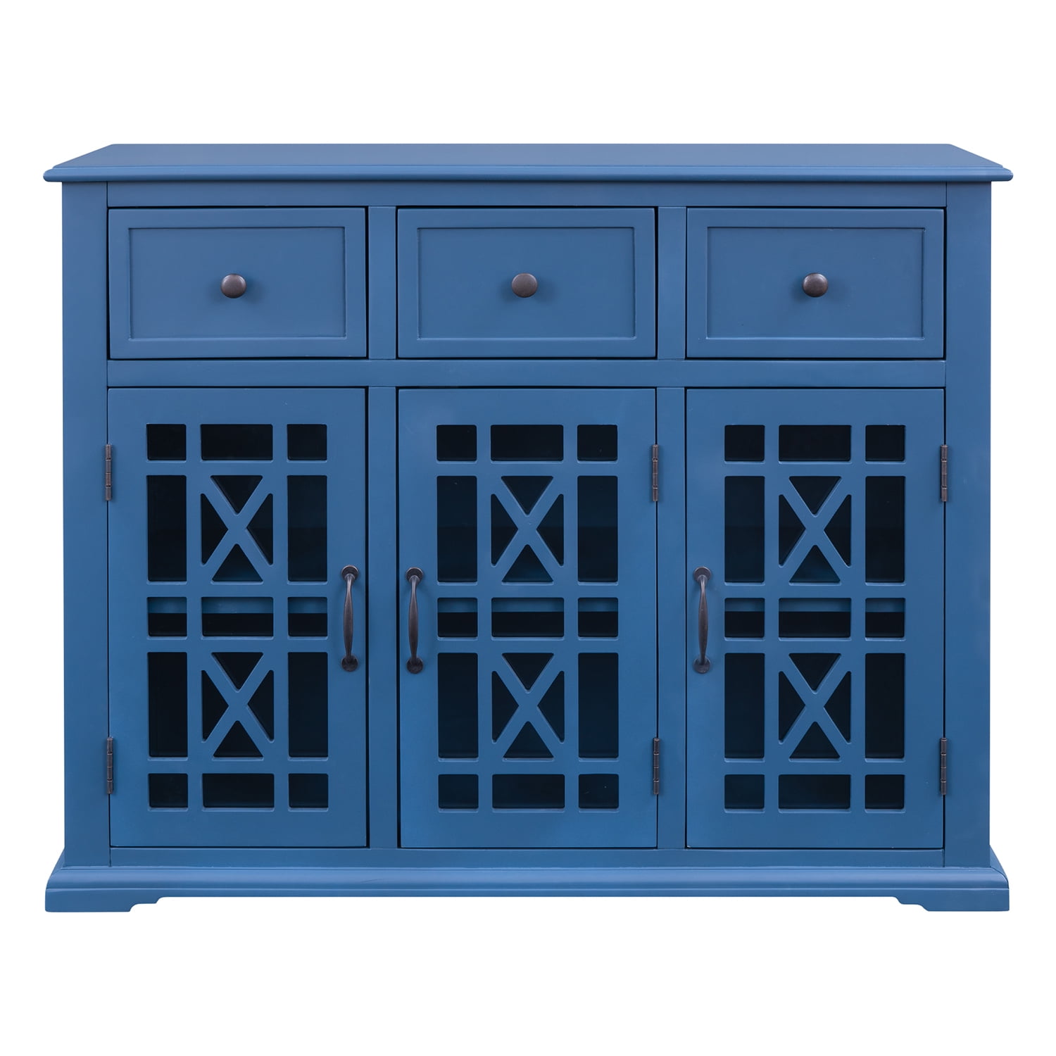 Kadyn 35.4" Wood Storage Cabinet, Modern Console Table with 3 Doors, 3 Drawers and Interior Shelf, Solid Wood Entryway Storage Cabinet for Kitchen Living Room, Dark Blue Kadyn 35.4" Wood Storage Cabinet, Modern Console Table with 3 Doors, 3 Drawers and Interior Shelf, Solid Wood Entryway Storage Cabinet for Kitchen Living Room, Dark Blue