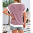 thumbnail image 2 of Womens Crew Neck Casual Sweater Short Sleeve Trendy Spring Summer Top Comfortable Pullover Red White 2XL, 2 of 5