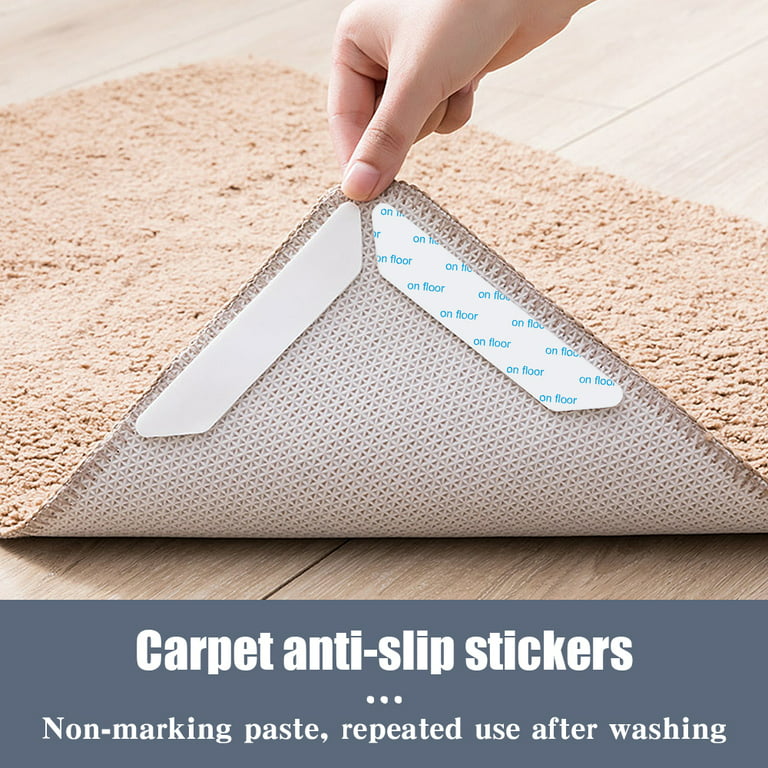 8 PCS Rug Tape, Carpet Stickers, Non Slip Rug Pads for Hardwood