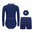 thumbnail image 2 of Runhomal Kids Girls Shiny Rhinestone Long Sleeve Gymnastic Leotard Ballet Tumbling Dance Unitard with Shorts Set Navy Blue 10, 2 of 5