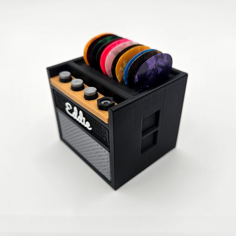 Customizable 3D Printed Guitar Amp Pick Holder with Drawer | Holds on Top + Extra Storage - Great Fathers Day Gift!