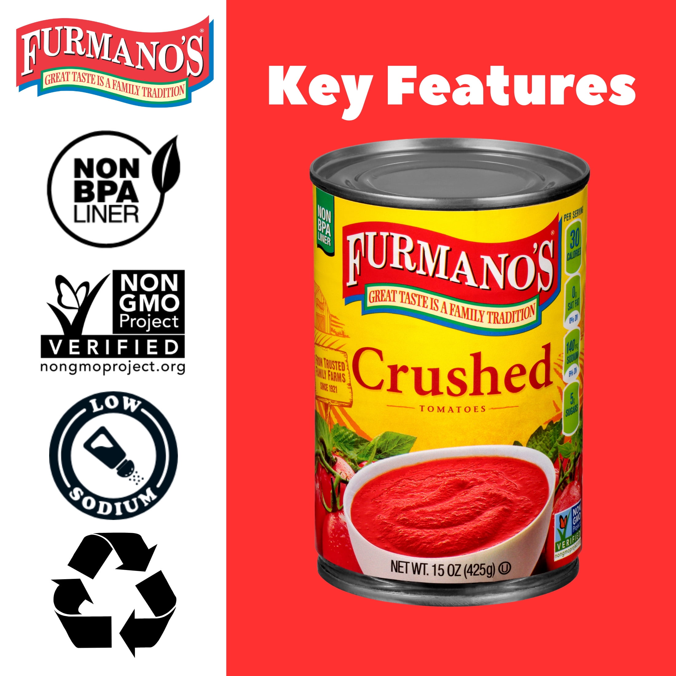 (6 pack) Furmano's Crushed Tomatoes, 15oz, Can
