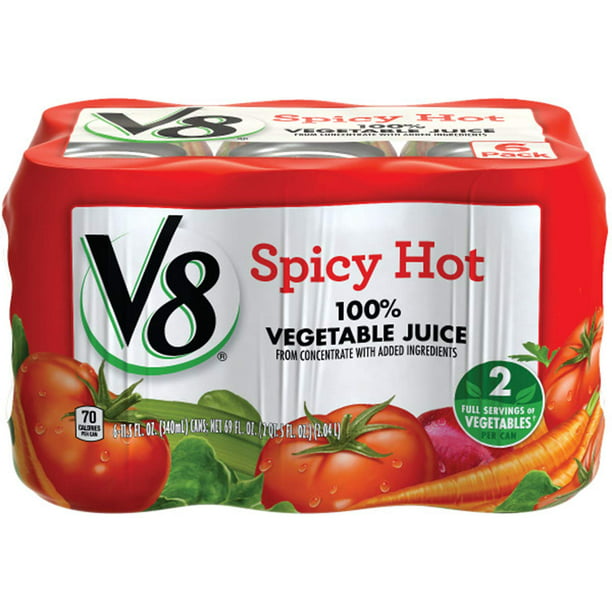 V8 Spicy Hot 100% Vegetable Juice, 11.5 oz. Can (Pack of 6) - Walmart