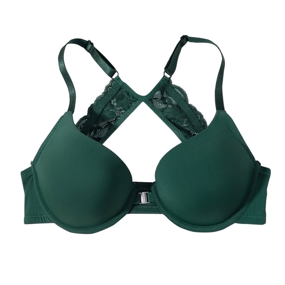 MGDXOX Women's Push Up Racerback Solid Bras Front Closure Underwire Bras Rhinestone Lace Padded Plunge Bralettes Green L