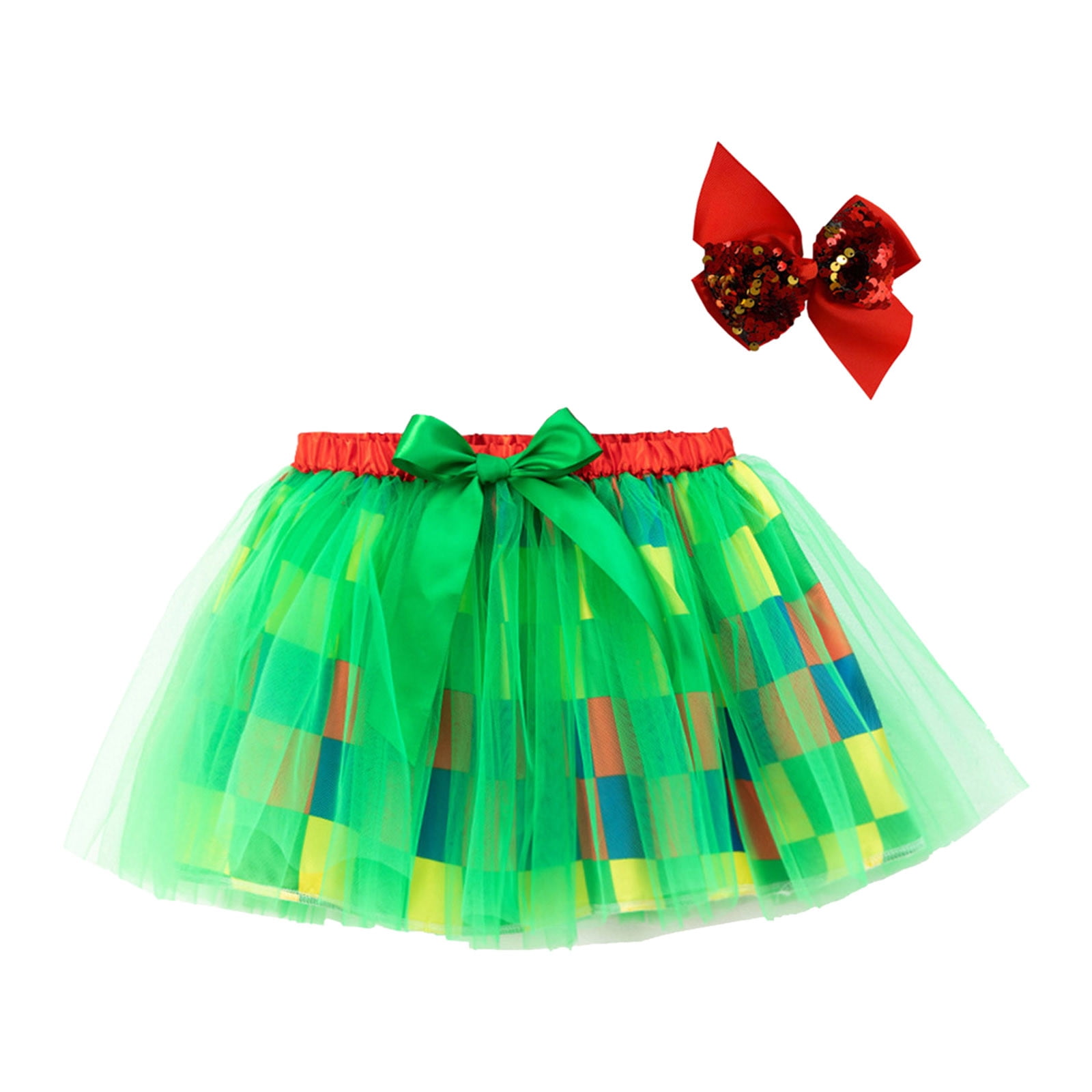 BOBOGOJP Girl s Tutu Skirt Ruffle Sparkle Shiny Skirts Elastic Waist Tutu Skirt Green Size 2 4 Years