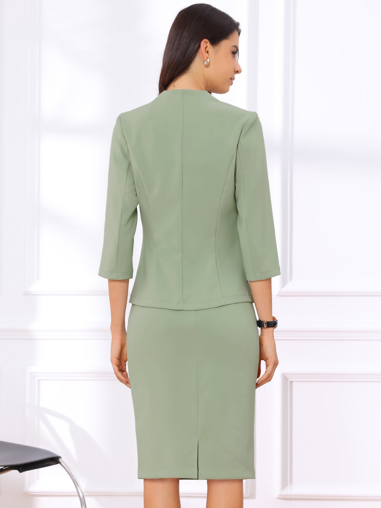 DARING DIVA 2Pcs Women's Office Work Outfit Business Skirt Suit Set L Green