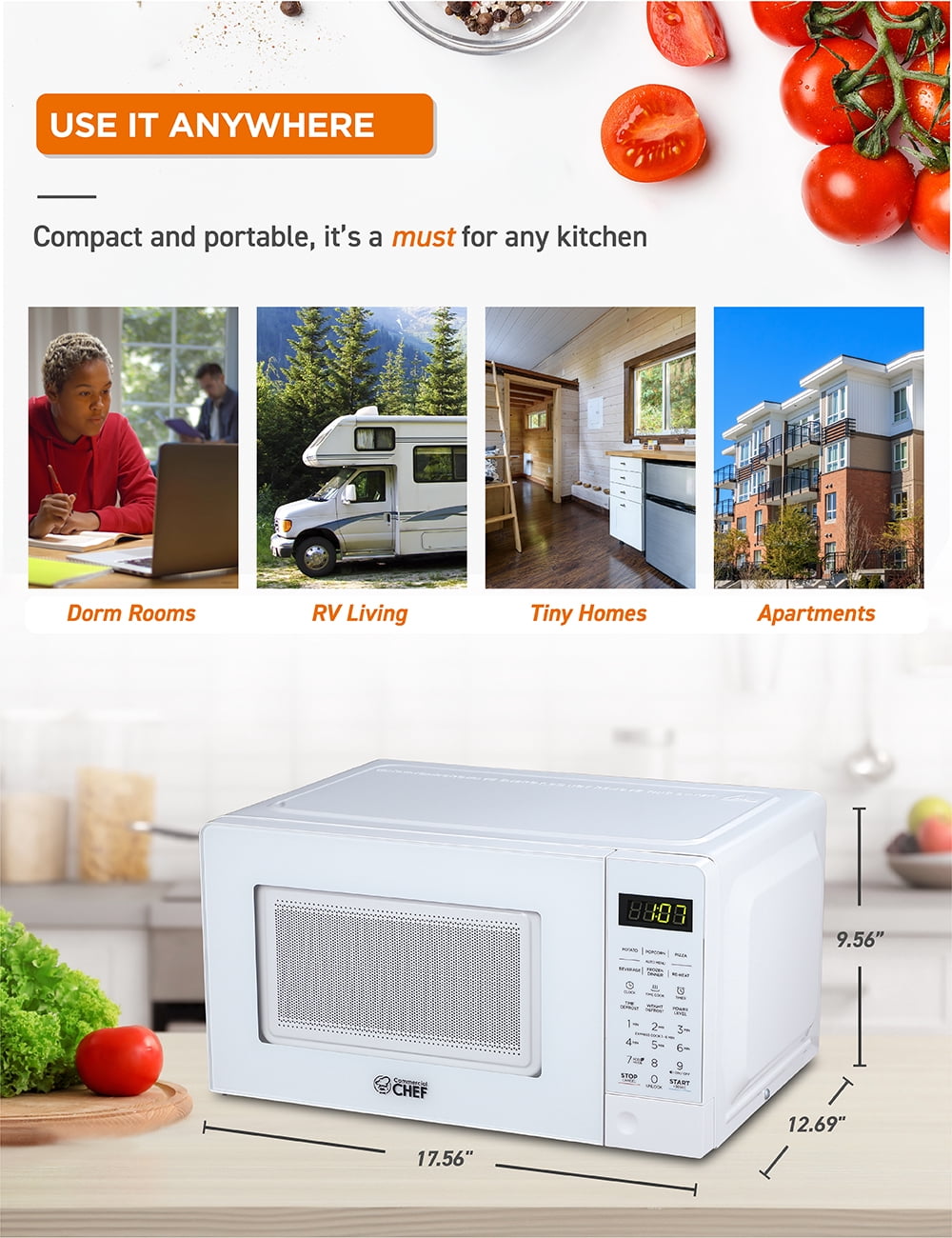 Commercial Chef CHM770W 0.7 Cubic Feet Microwave Oven, White