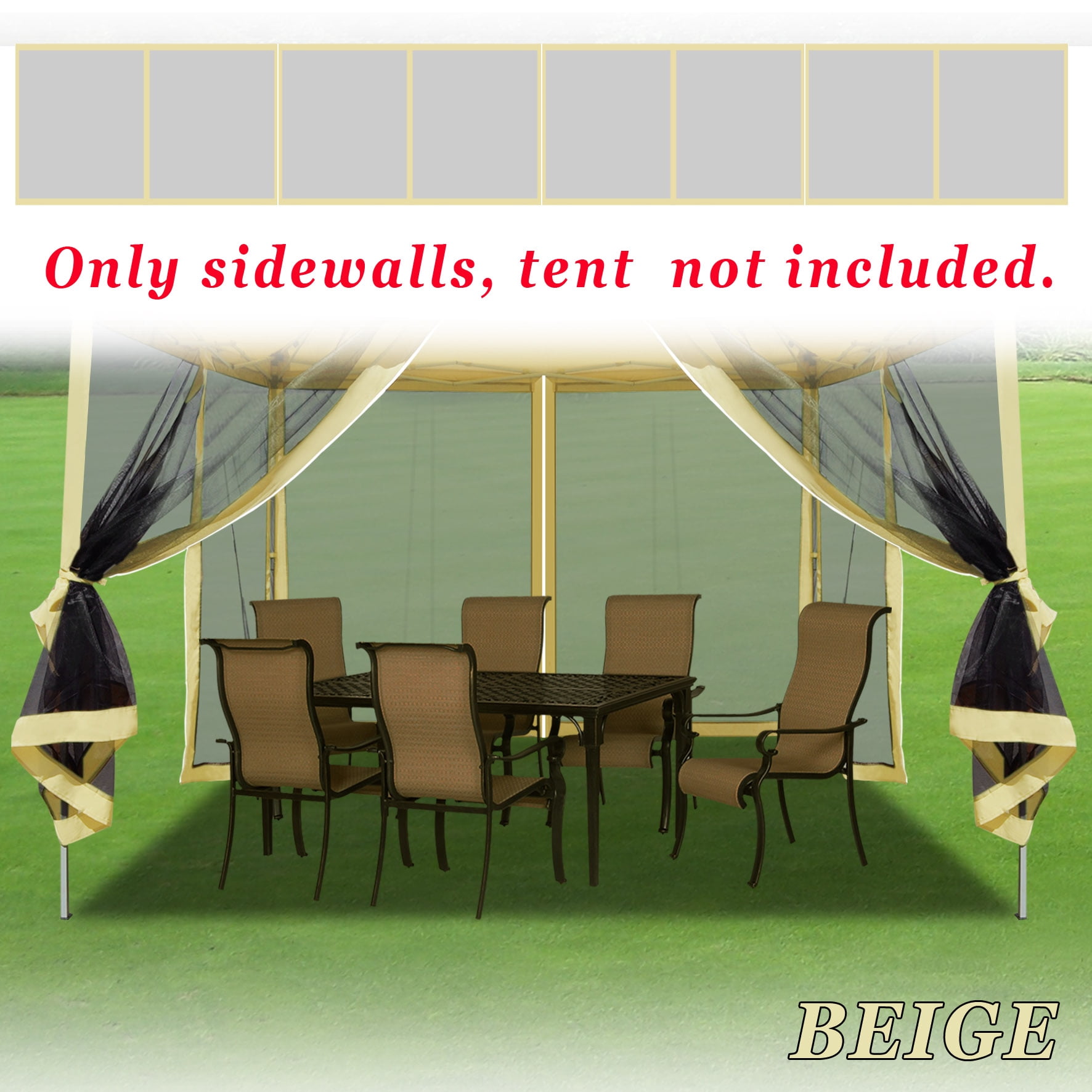 Sunny Replacement Mosquito Netting for 8 x 8 Gazebo, Zippered Mesh Sidewalls, Pack of 4