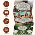 thumbnail image 7 of Beige Green Boho Round Tablecloth, Fitted Table Cover with Elastic for 45"-54" Round Tables, Medieval Vintage Ethnic Floral Abstract Table Cloth Outdoor Indoor Dinning Party Waterproof Tablecloths, 7 of 7