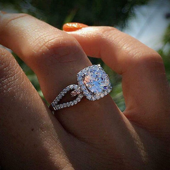 Silver Gemstones White Princess Ring Engagement Wedding Rings Romatic
