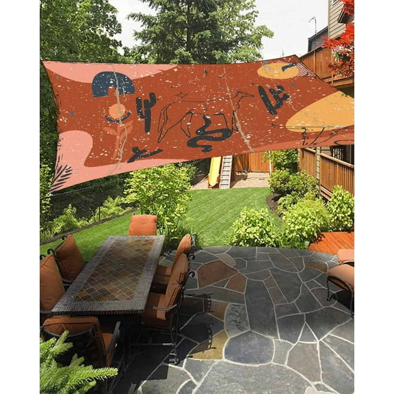 Sun Shade Sail 8x10Ft Bohemian Retro Cowboy Desert Cactus Guitar Uv Block Sunshade Canopy Outdoor Shade Cover Rectangle Shade Cloth For Patio Garden Yard Deck Pergola