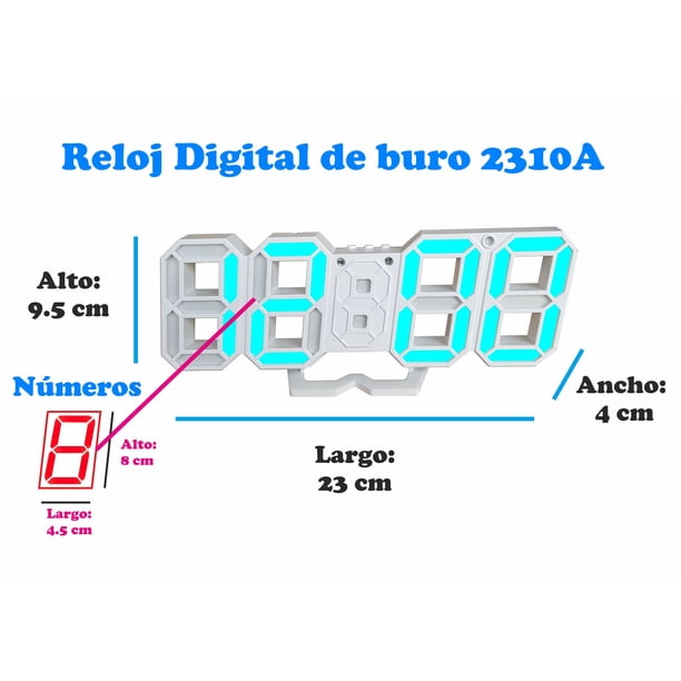 Reloj Digital Pared o Buro Color Azul Temperatura Alarma Hogar