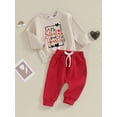 thumbnail image 2 of Bagilaanoe 2Pcs Toddler Baby Boy Valentine's Day Clothes Letter Print Long Sleeve Sweatshirt Tops + Sweatpants 3M 6M 12M 18M 24M 3T Kids Pants Set, 2 of 8