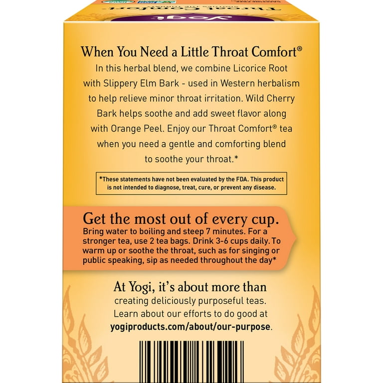  Yogi Tea Organic Throat Comfort Tea, 16 ct : Soda Soft Drinks  : Grocery & Gourmet Food