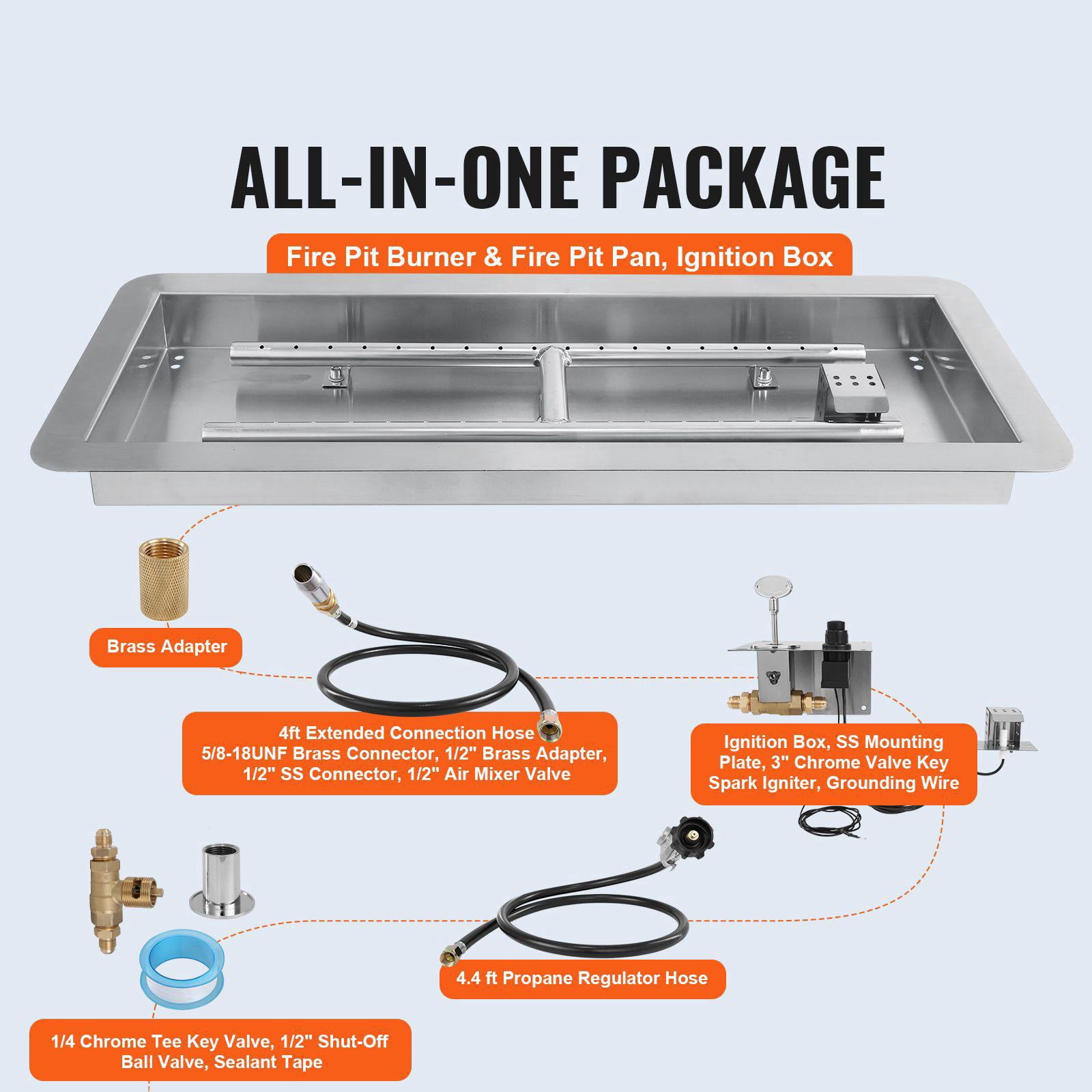 36x12 Inch Stainless Steel Drop in Fire Pit Pan Rectangular H Burner Kit 150000 BTU Natural Propane Gas for Indoor Outdoor Use