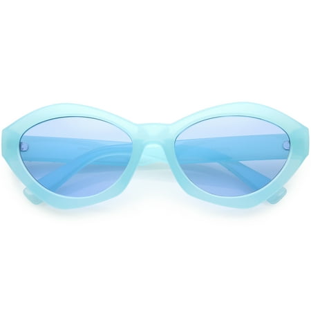Modern Chunky Mono Colored Cat Eye Sunglasses Oval Flat Lens 56mm