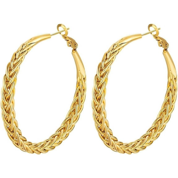 Twisted Hooop Earrings for Women - 14k Gold Plated with 925 Sterling Silver Post Lightweight&Hypoallergenic Large Thick Hoop Earrings Jewelry for Women