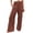 Coffee, variant on CAIVO Women Linen Pants Summer Solid Color Stretch Smocked High Waist Wide Leg Casual with Elastic Cuffs and Pockets Long Trousers