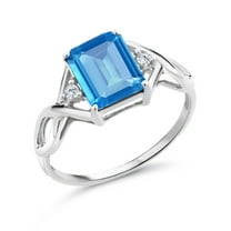 Gem Stone King 2.53 Ct Swiss Blue Topaz E-F Lab Grown Diamond 925 Sterling Silver Ring (Size 9)