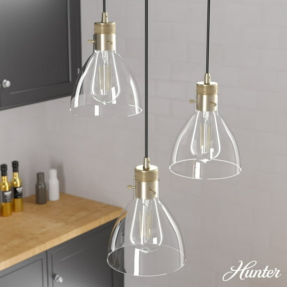 Hunter - Van Nuys 3-light Alturas Gold, Medium Size Cluster Light, Dimmable, Transitional Style, Round Shaped, for Bedrooms, Dining, Living Rooms - 19309