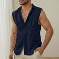 thumbnail image 2 of LODIENY Linen Shirts for Men Casual Summer Sleeveless Button up Solid Color Athletic Tank Tops Loose Lightweight Beach Vacation Tees Shirt with Pockets Navy XXL, 2 of 5