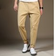 thumbnail image 2 of SWSMCLT Men's Chino Pants Solid Cotton Fitted Trousers Casual Pants Lightweight Stretch Cuffed Flat Front Ankle Length Slim Fit Tapered Leg Harem Streetwear Khaki Beige 44, 2 of 5