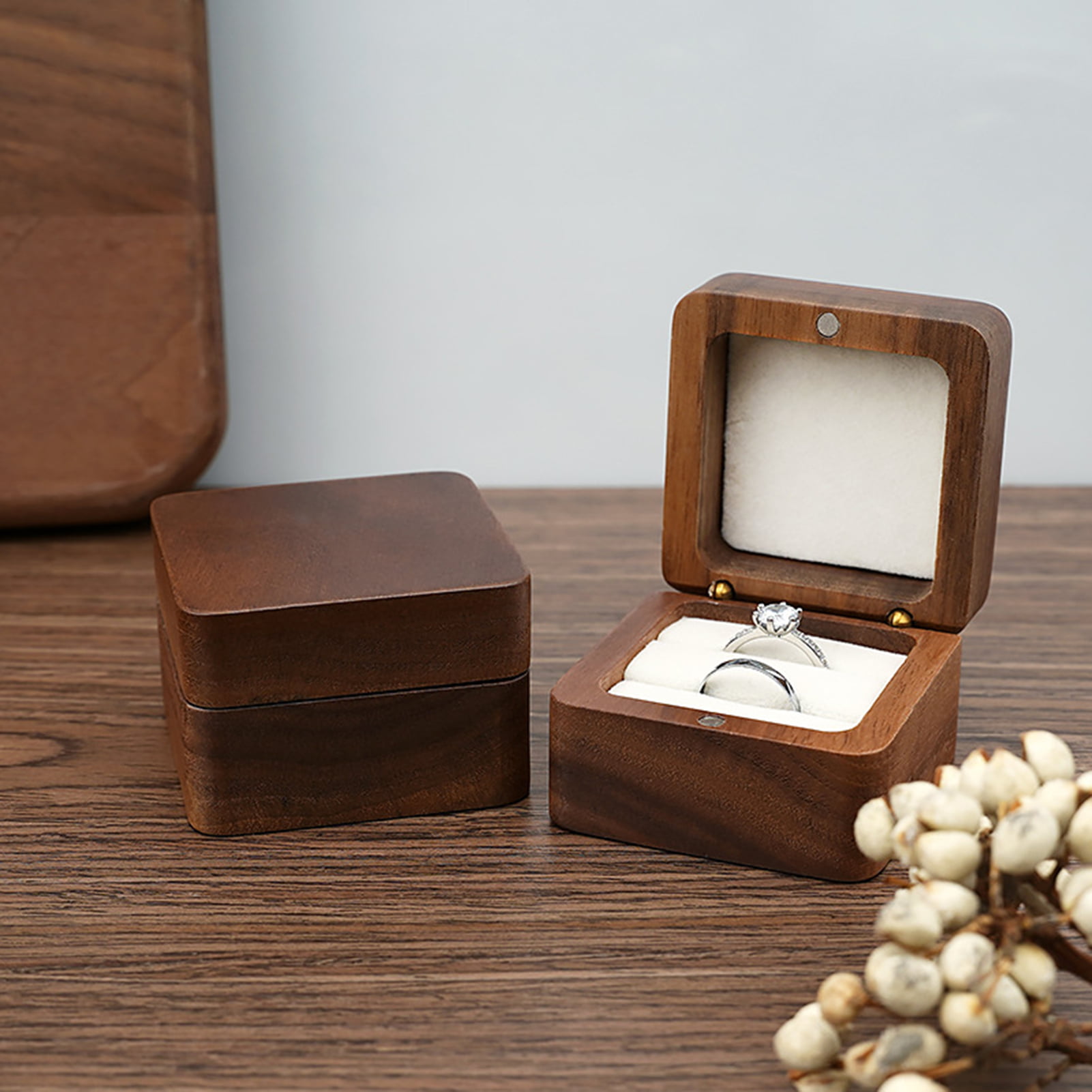 2X Velvet Silk Pair Ring Box Wedding Ring Box Single Ring Box Wedding  Proposal Farewell Jewelry Box A