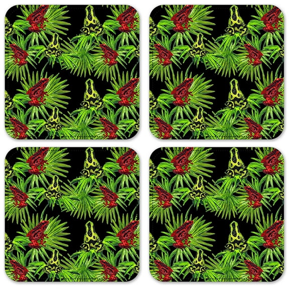 Vinyl Drink Coasters - Set of 4 - Tropical Frogs